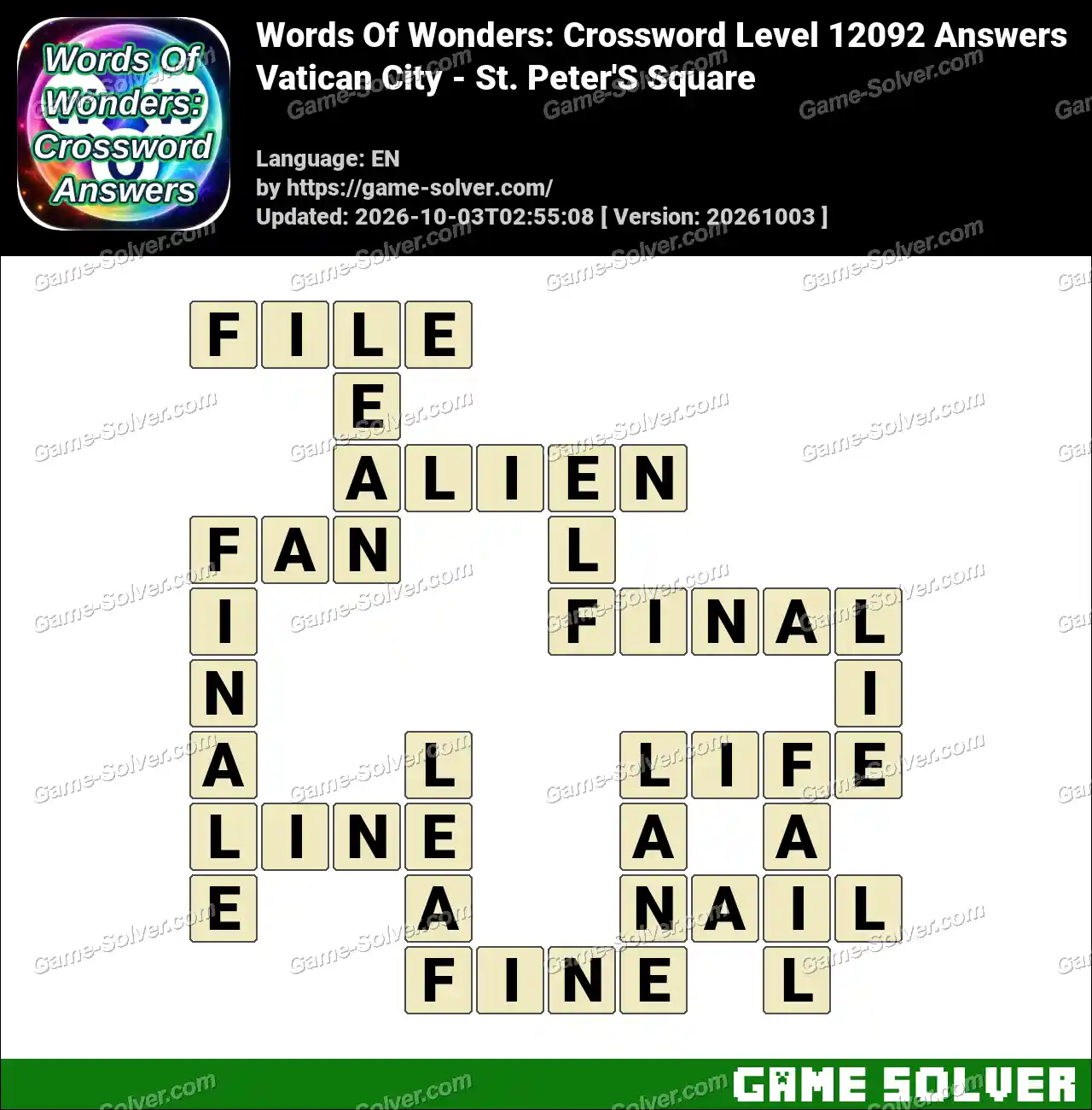 Words Of Wonders: Crossword Level 12092 Answers – Vatican City – St. Peter’S Square